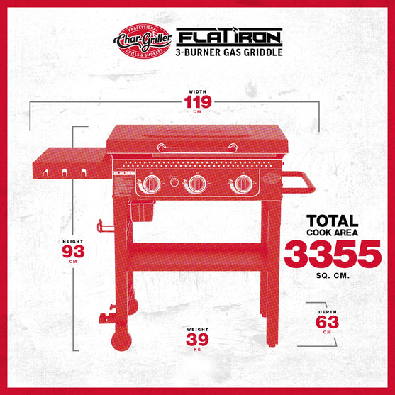3-Burner Flat Iron™ Gas Griddle Spec Image