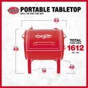 Portable tabletop grill or side fire box dimensions. Width: 53 cm. Height: 48 cm. Depth: 48 cm. Weight: 16 kg. Total cook area 1612 cm²